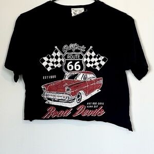 French Pastry Black Route 66 Road Devils Cropped Graphic Tee - Size: XS